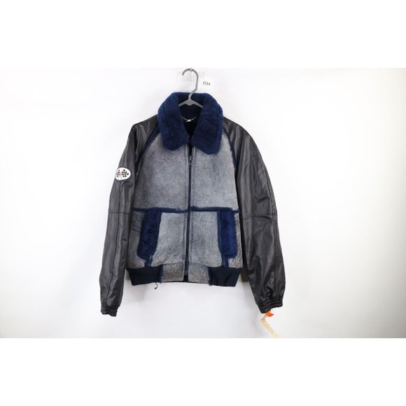NOS Vintage 90s Streetwear Mens Size 36 Shearling Leather Racing Bomber Jacket